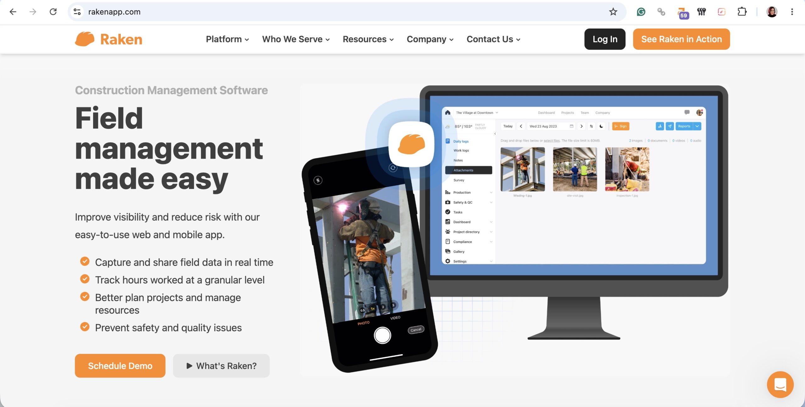 a screenshot of a hero section of raken website