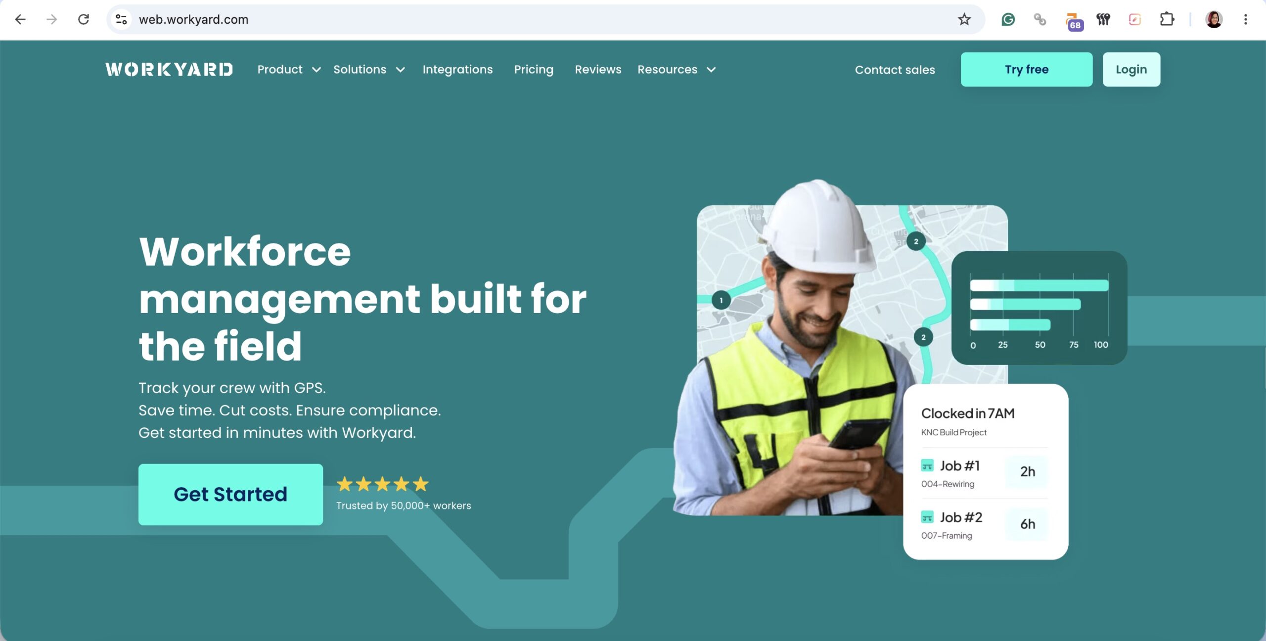 a screenshot of a hero section of workyard website