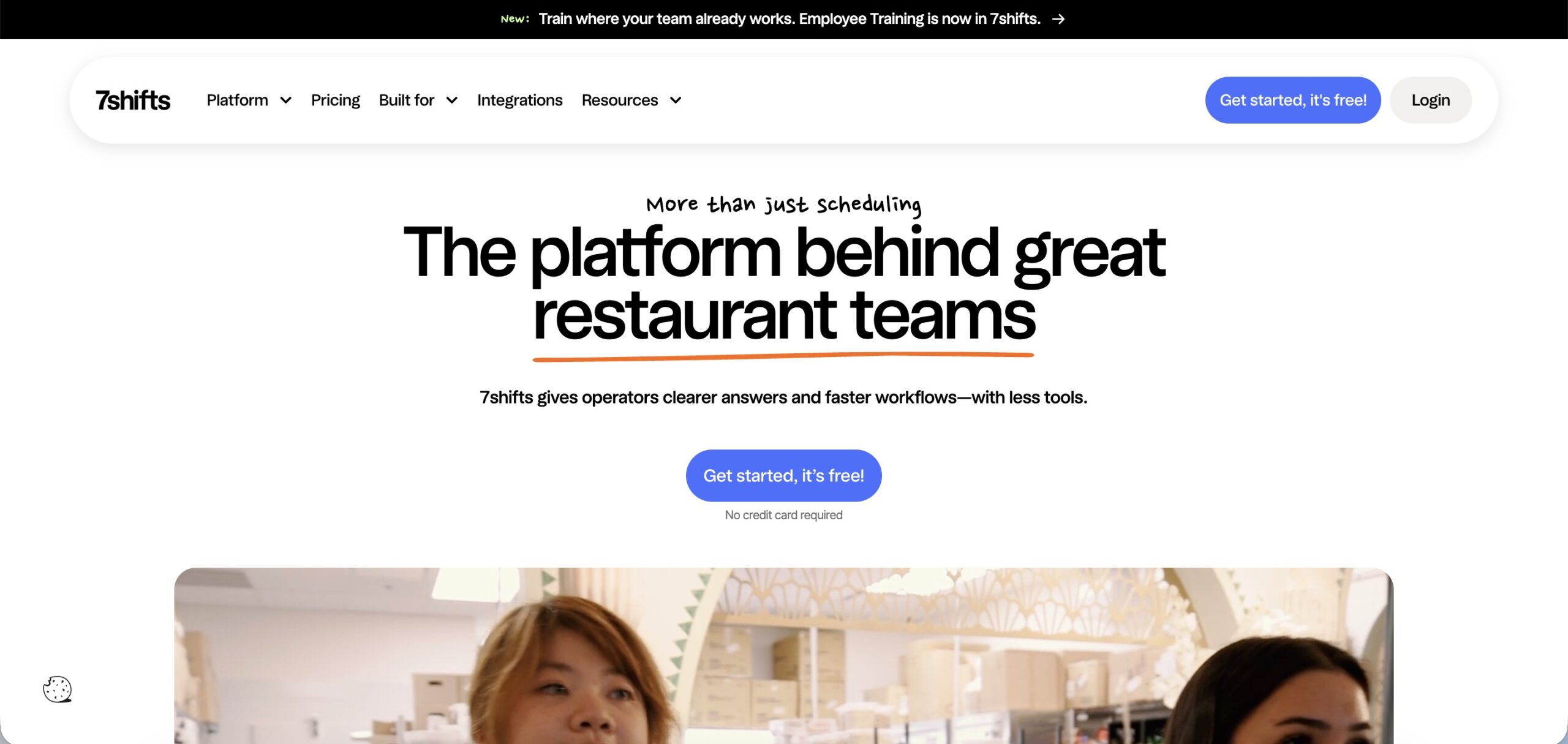a screenshot of hero section of 7shifts website, October 2026