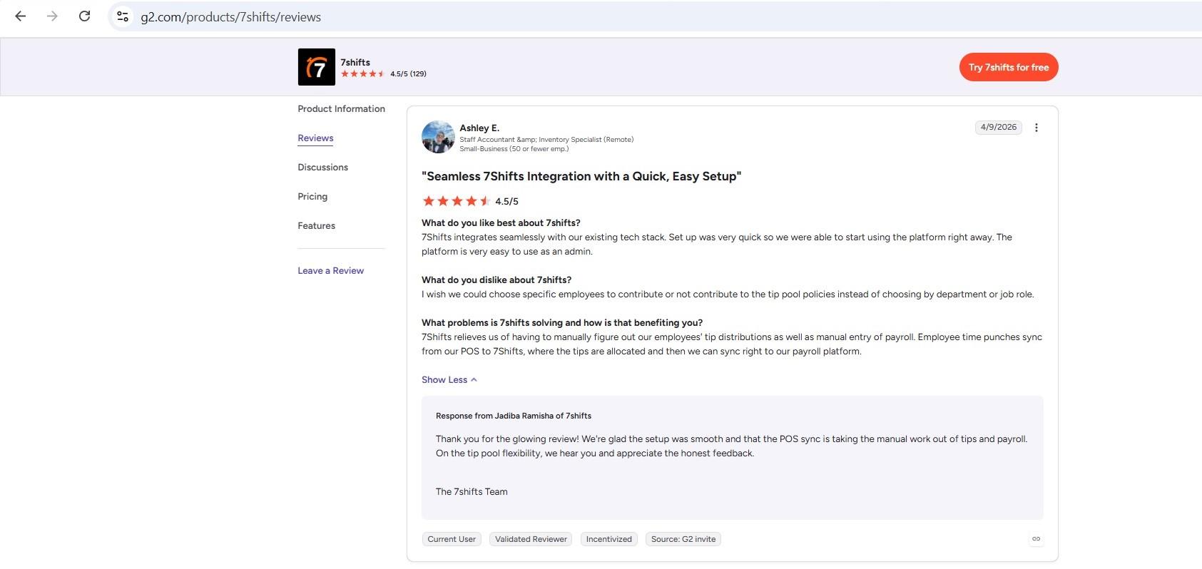 a screenshot of review of 7shifts 1