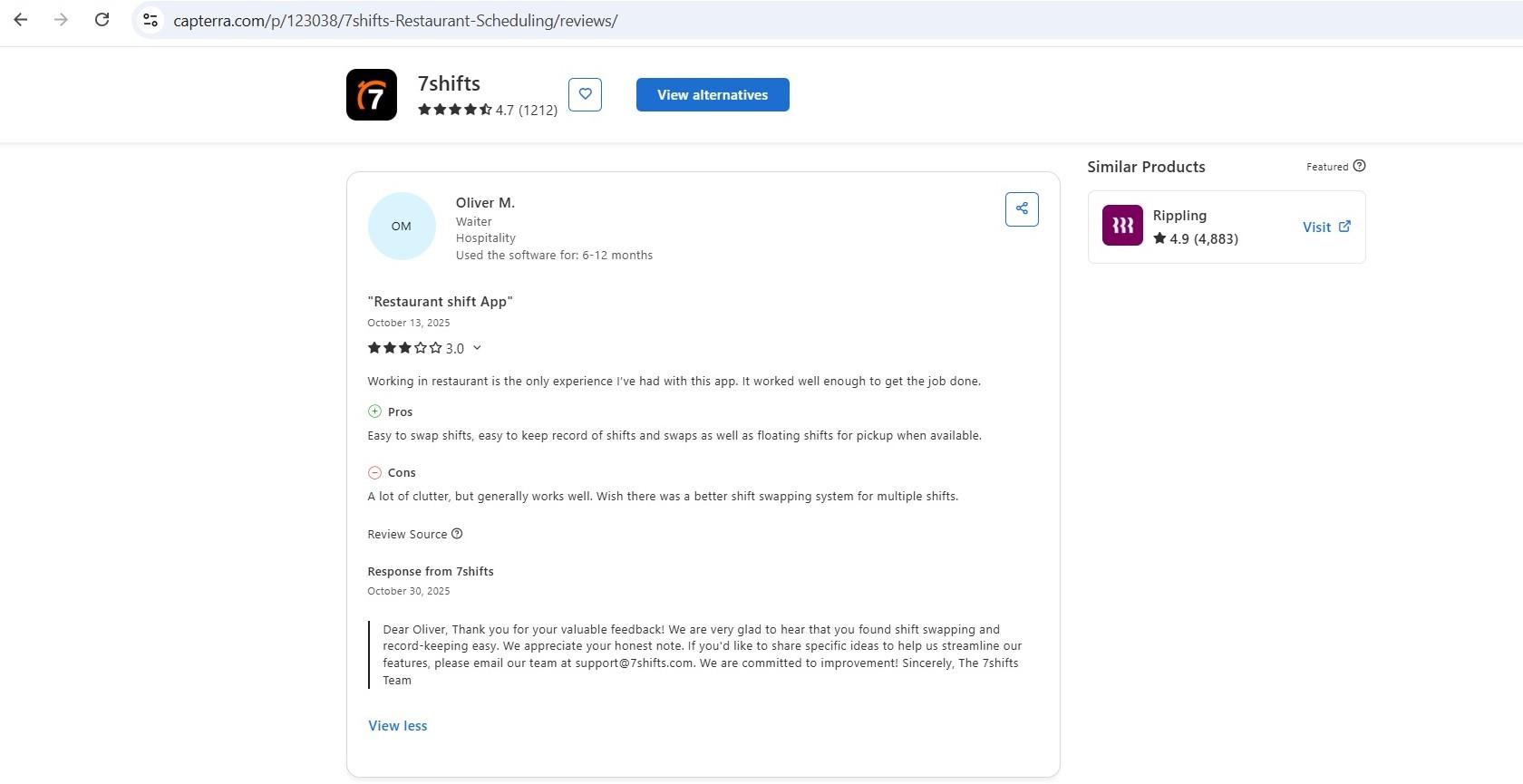 a screenshot of 7shifts review 2