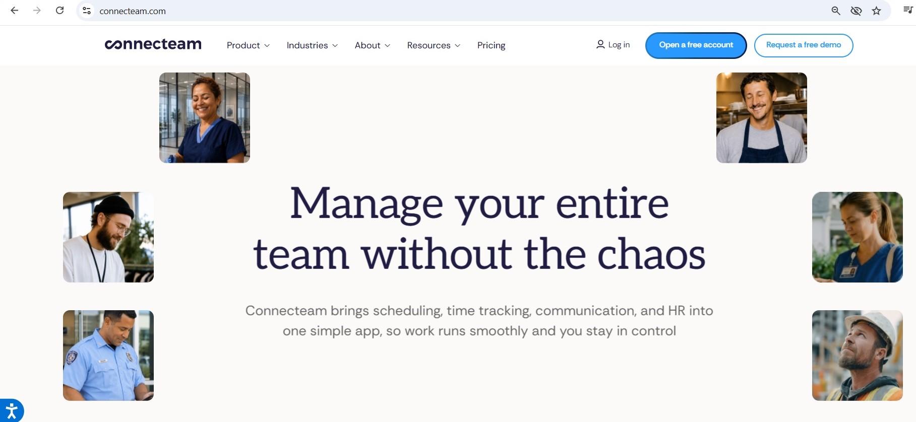 a screenshot of hero section of connecteam homepage