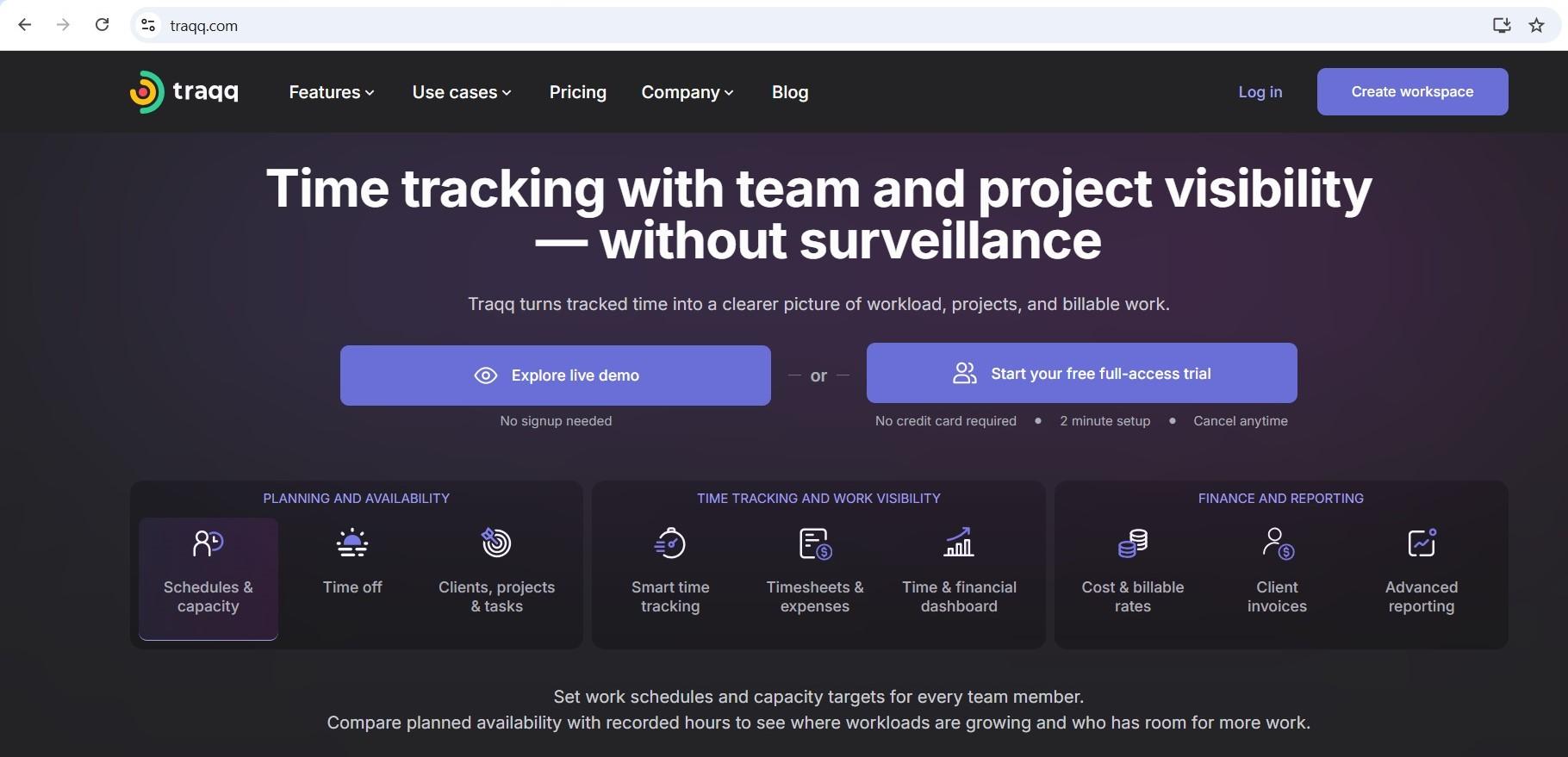 a screenshot of hero section of traqq homepage