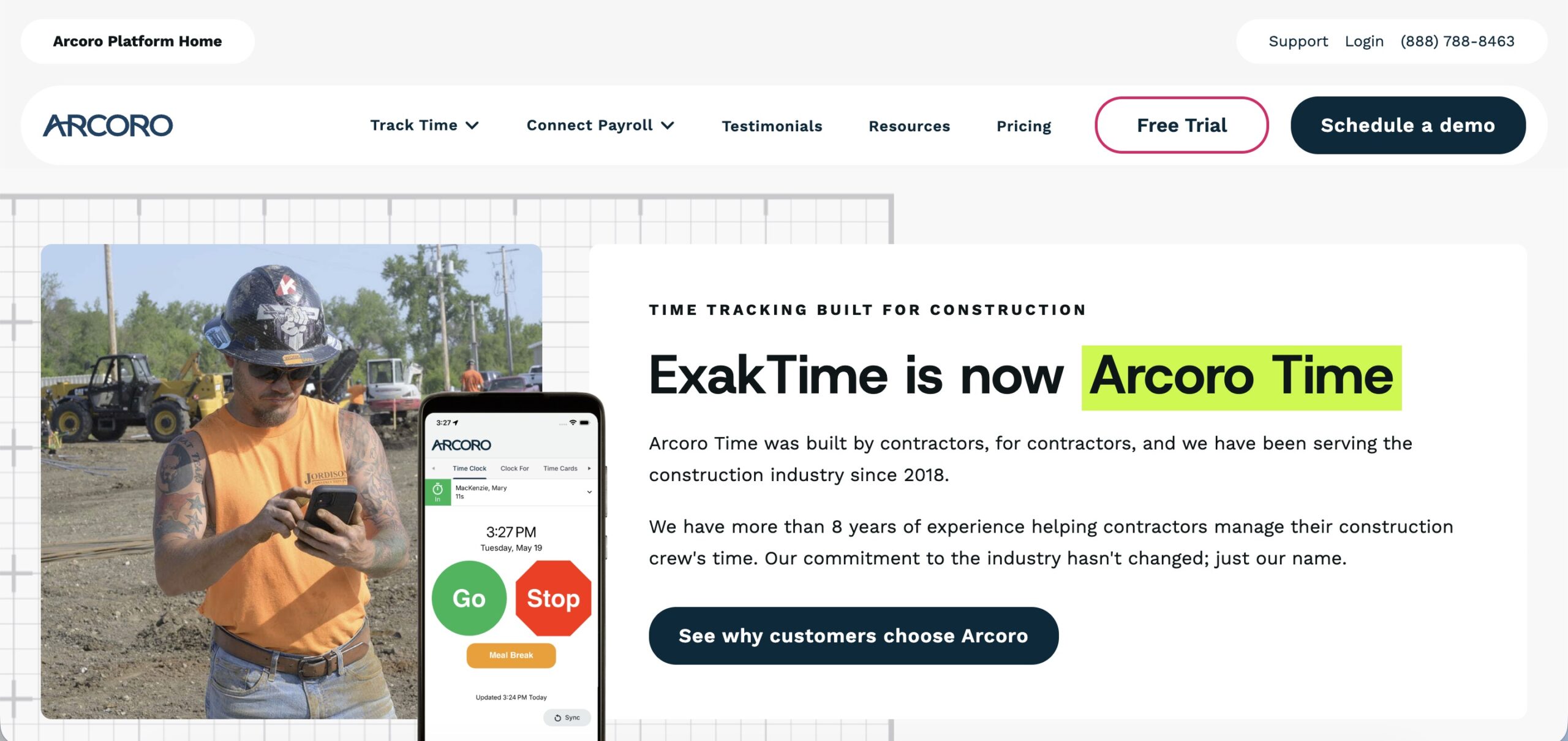 a screenshot of hero section of arcoro website