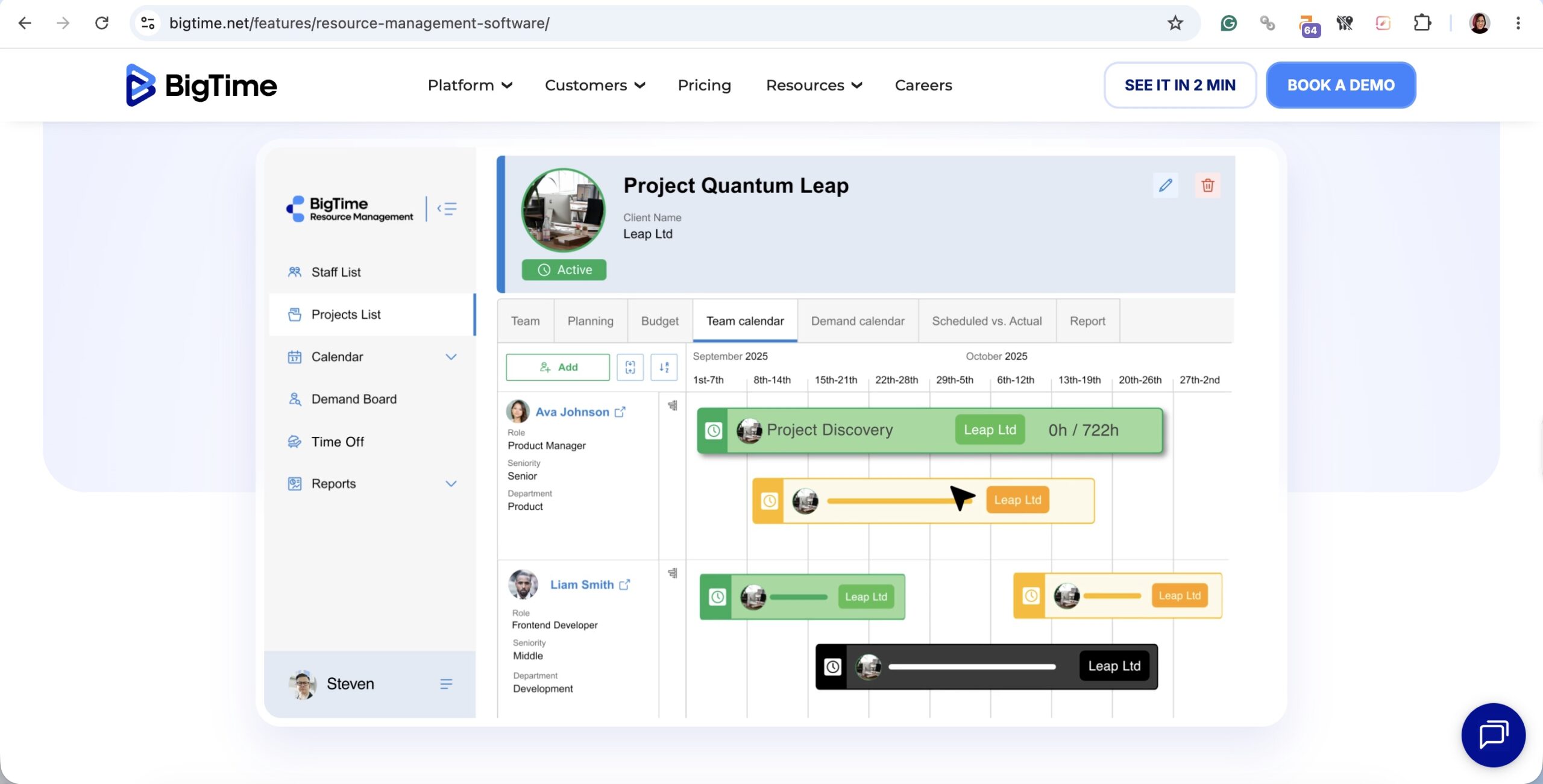 a screenshot of resource management website by bigtime