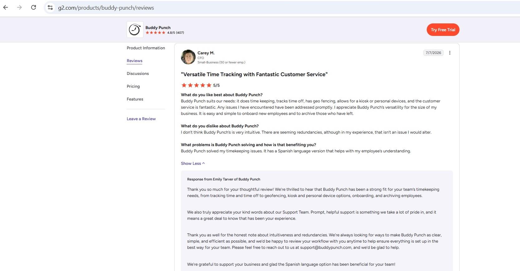 a screenshot of buddy punch review 1