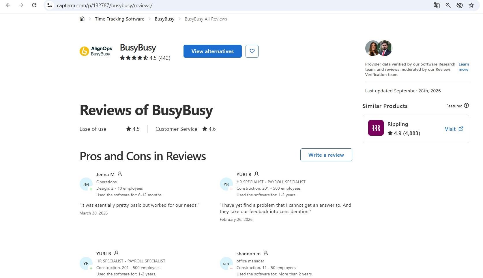 a screenshot of busybusy capterra review