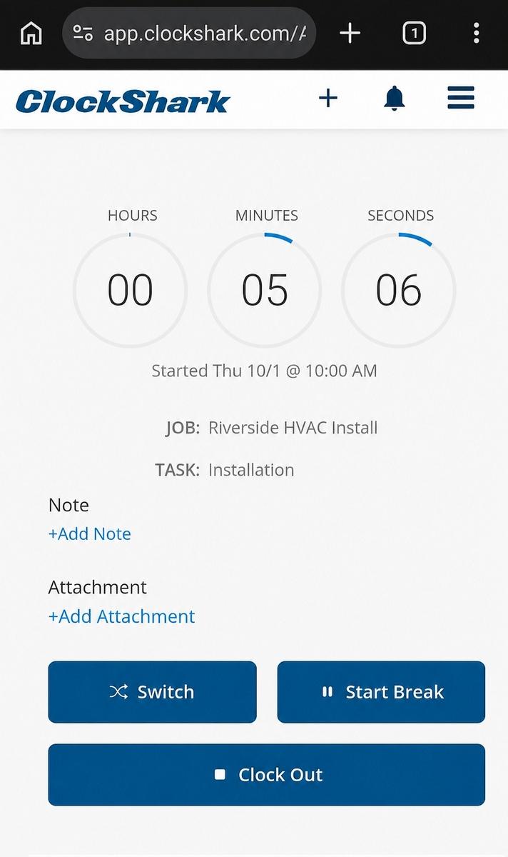 a screenshot of clockshark mobile app for android