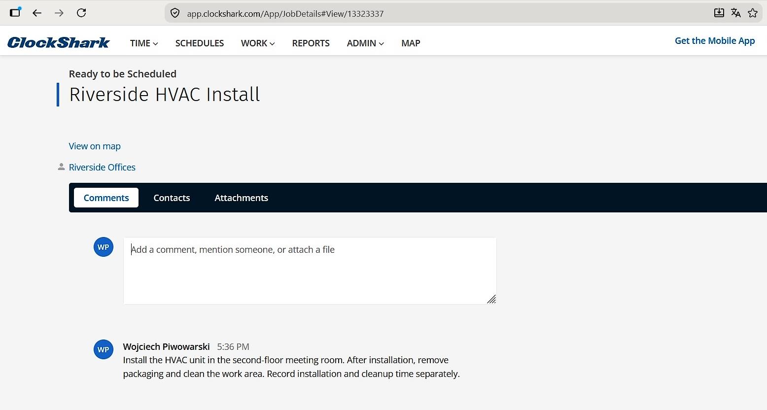a screenshot of job details view in clockshark