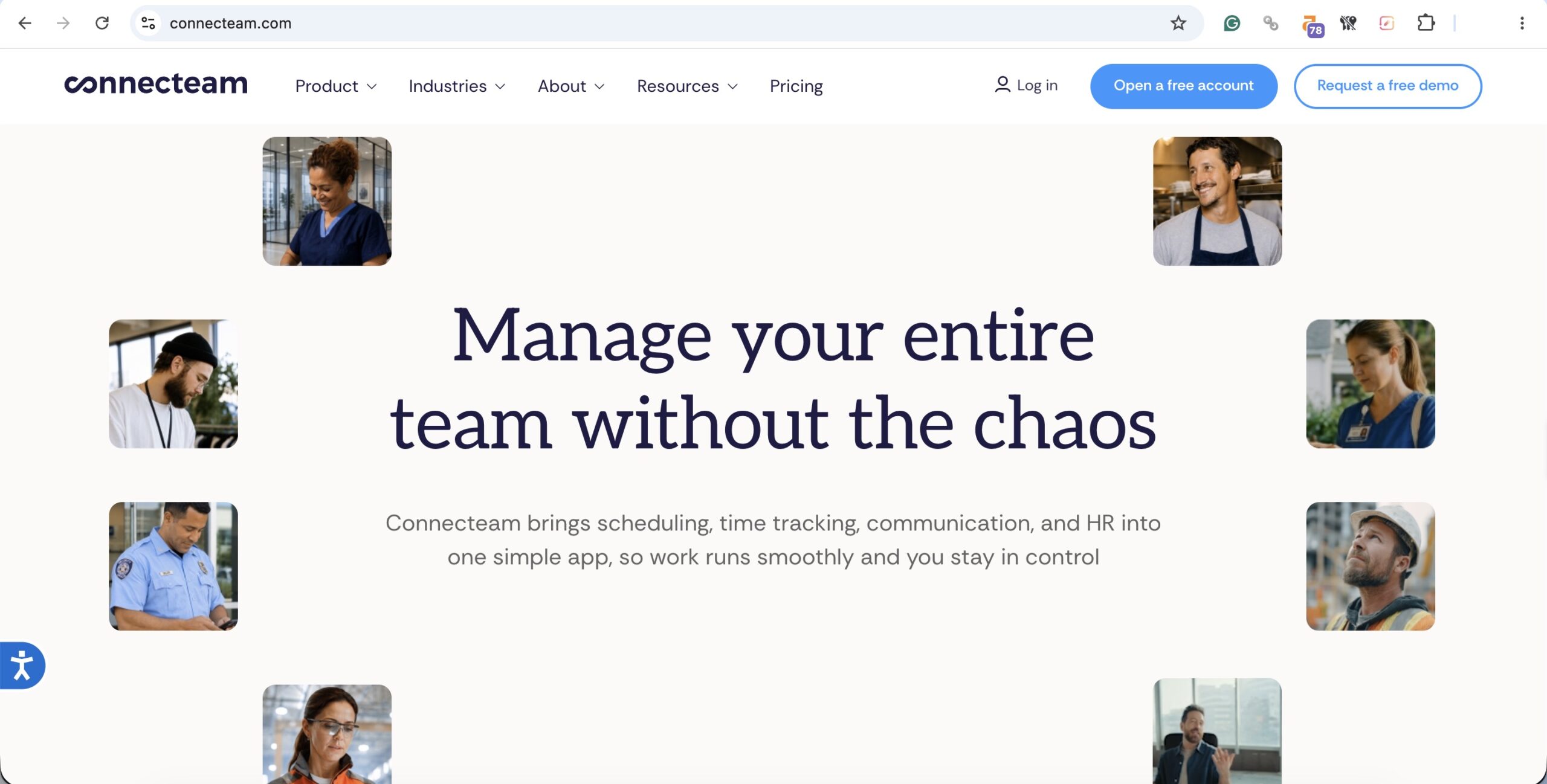 a screenshot of hero section of connecteam homepage