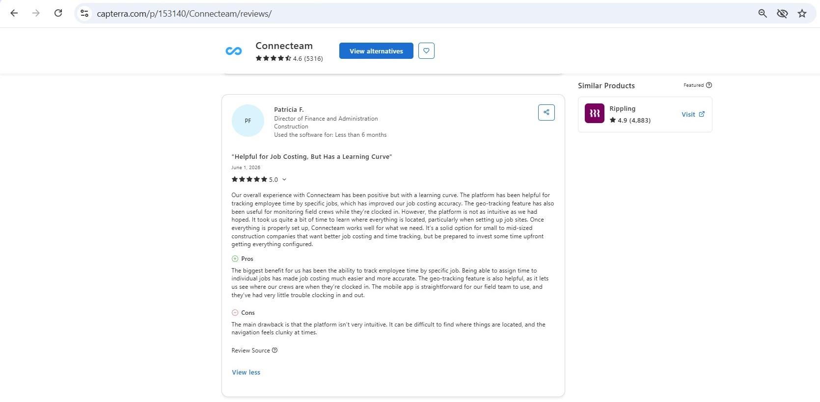 a screenshot of review of connecteam