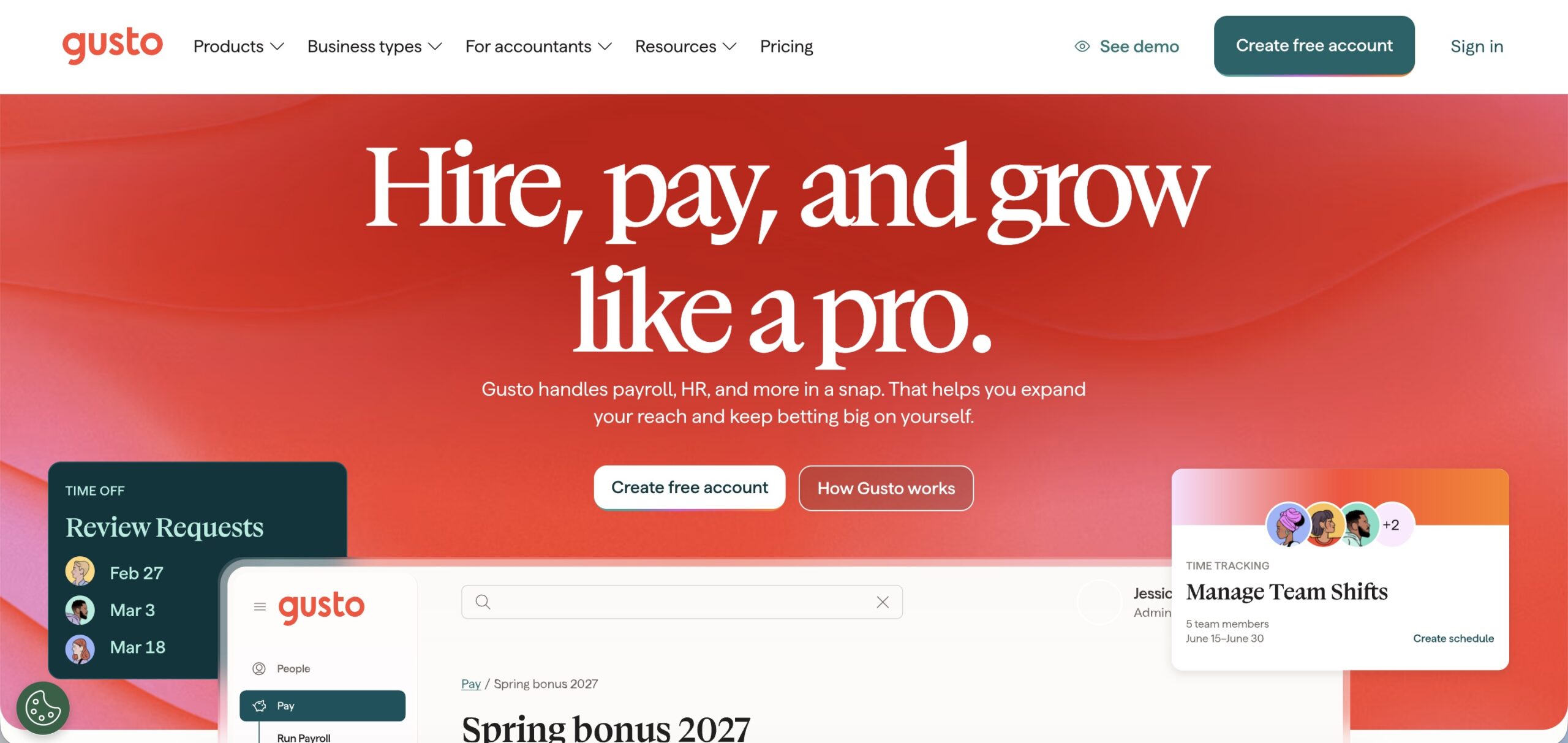 a hero section of gusto's website