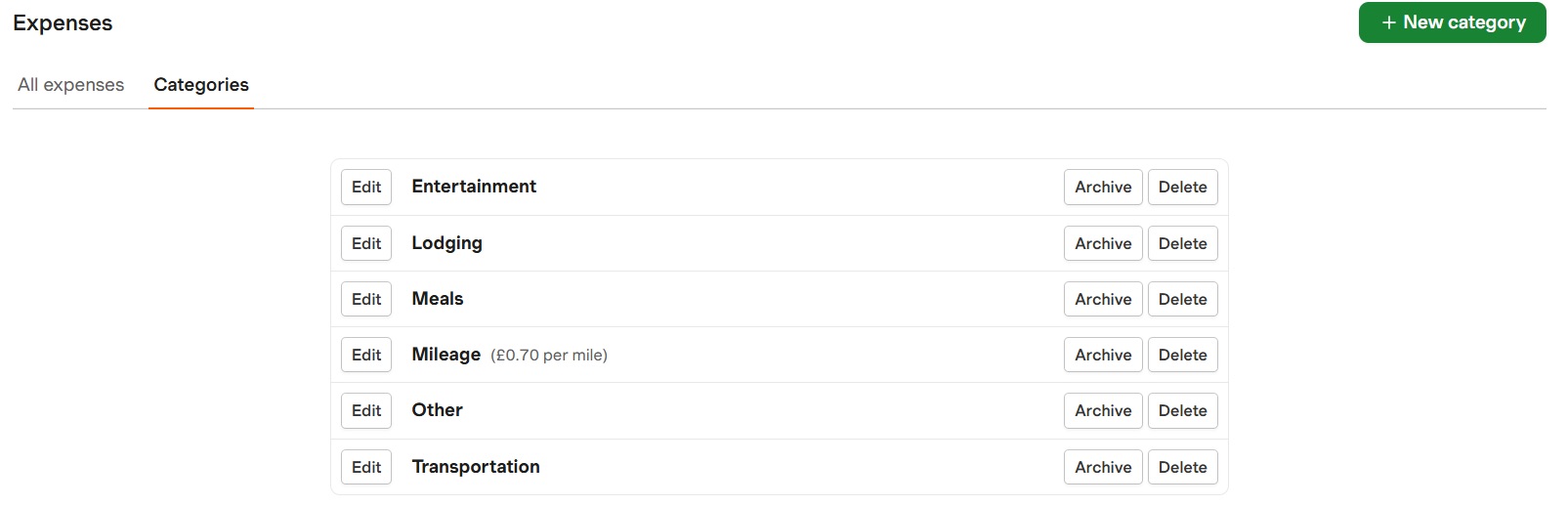 a screenshot of expenses view in harvest