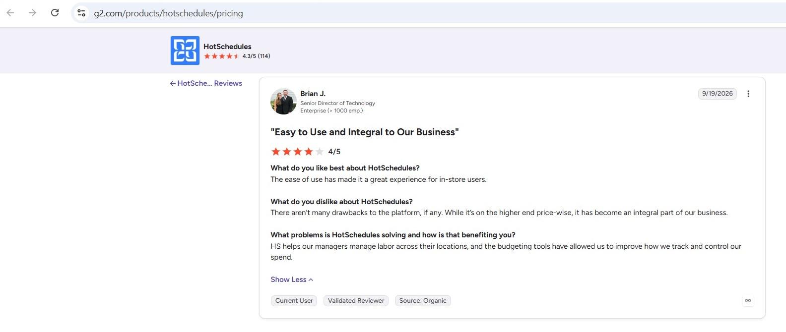 a screenshot of hotschedules review 1
