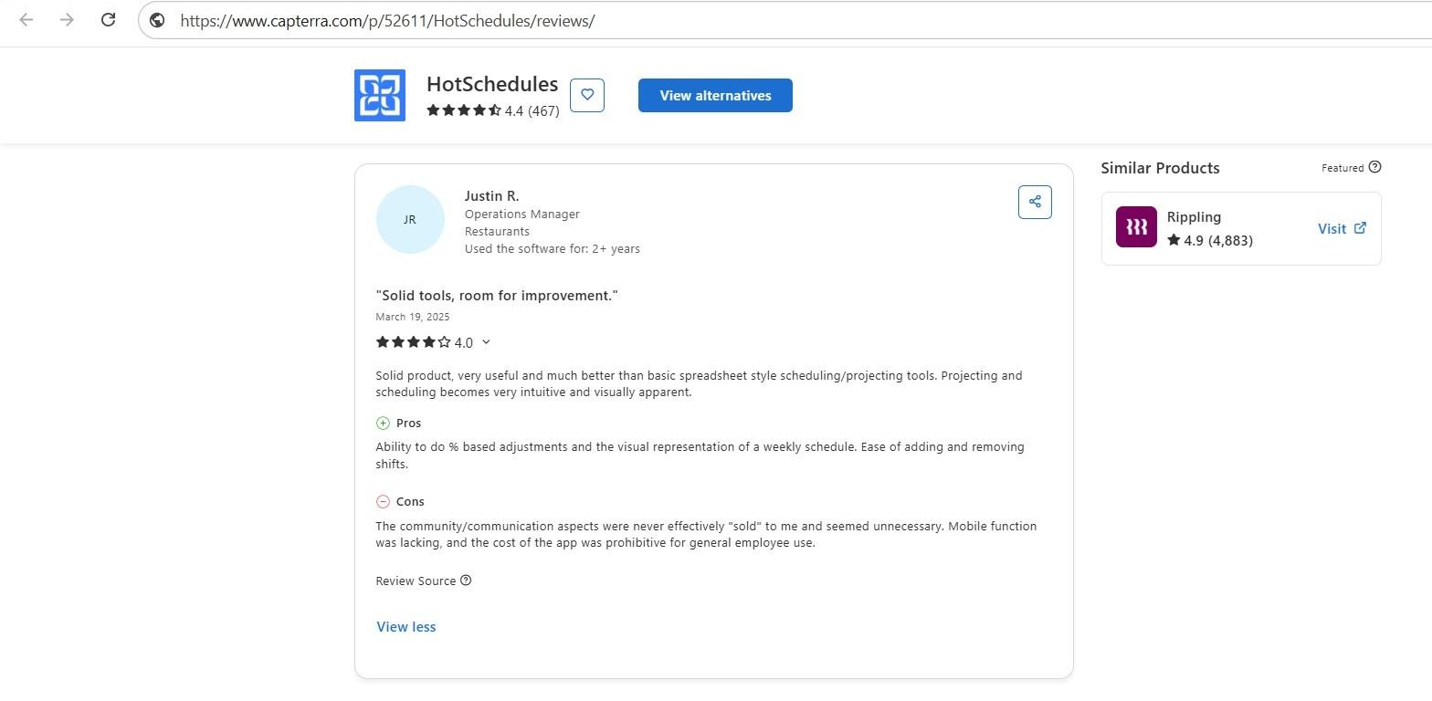 a screenshot of hotschedules review 2