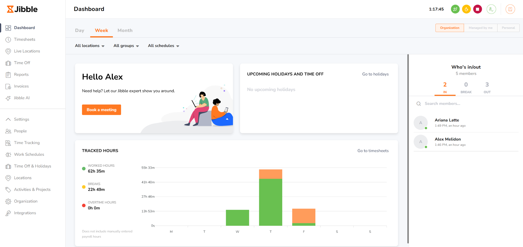 jibble's main dashboard