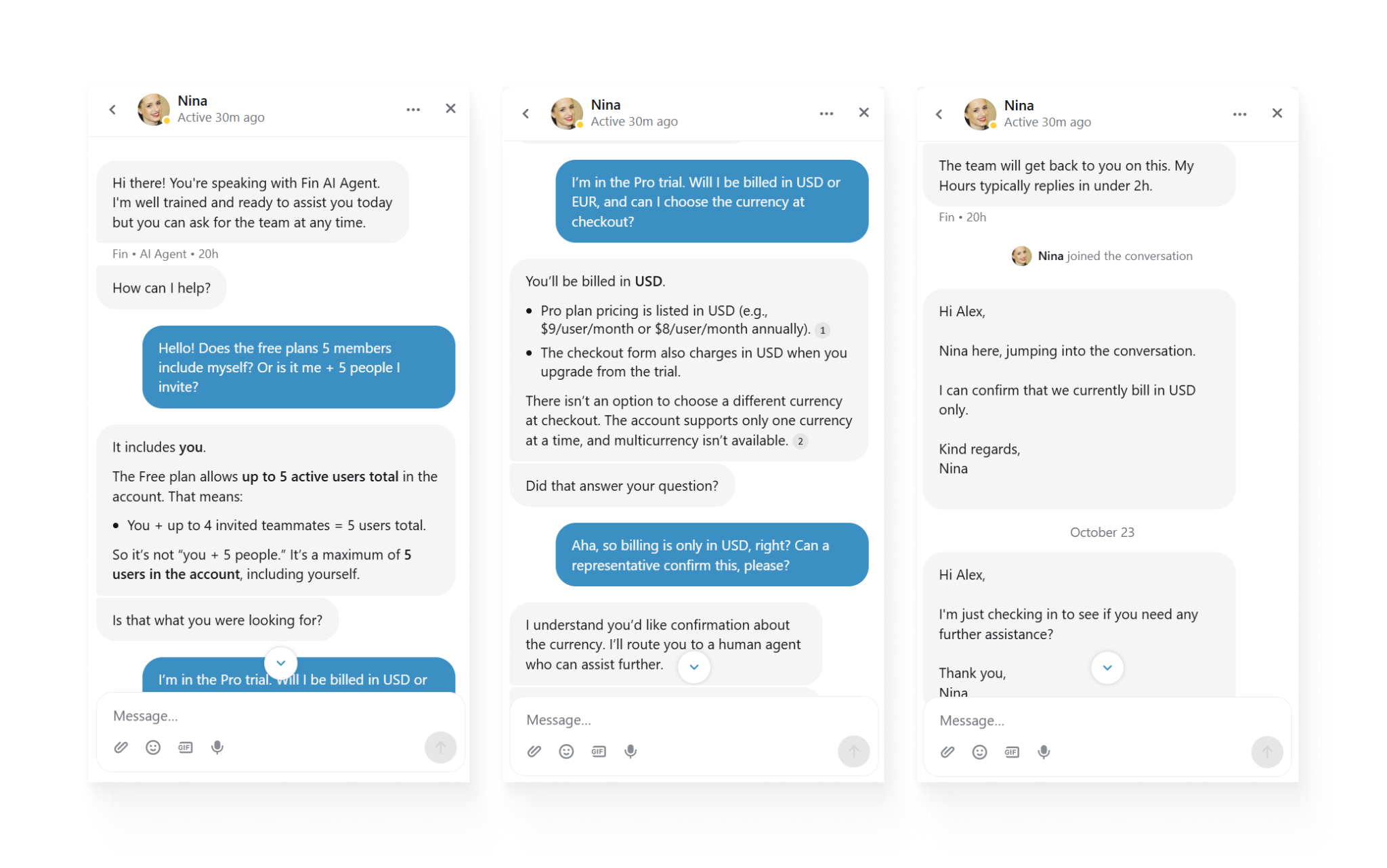 interactions with the my hours chatbot and customer support
