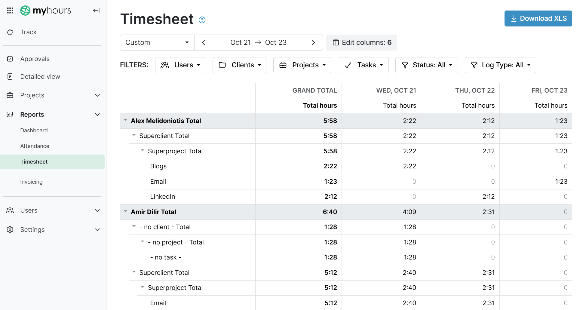 my hours timesheet tab