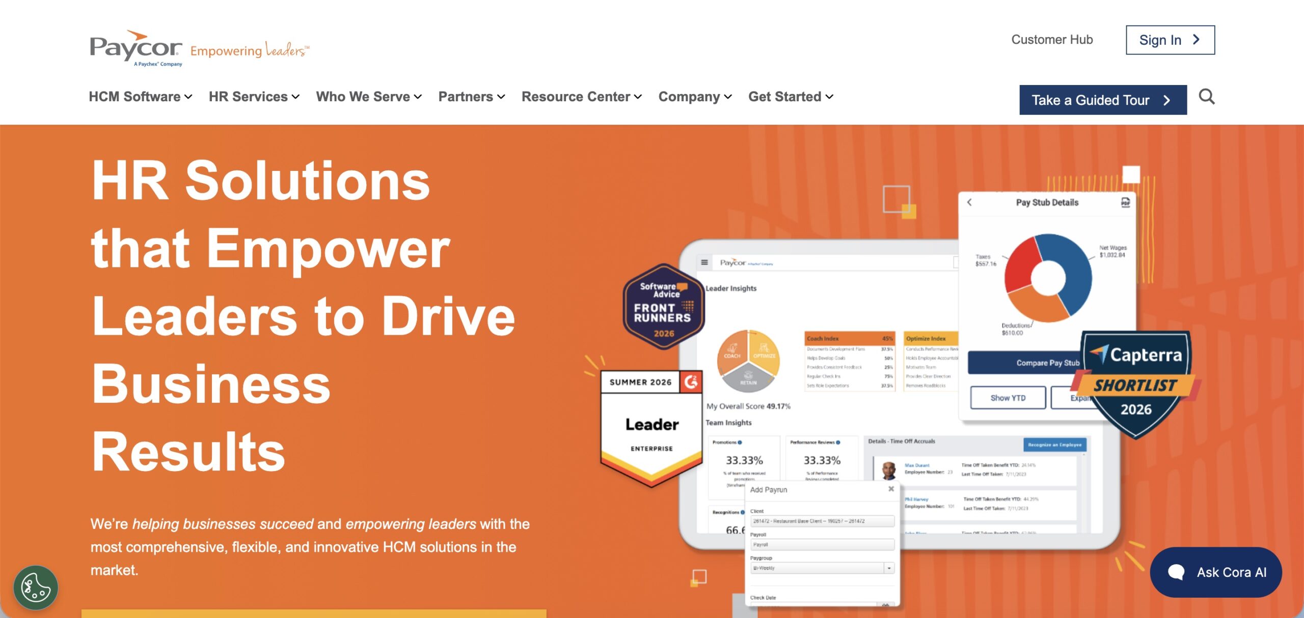 a screenshot of ehro section of paycor website