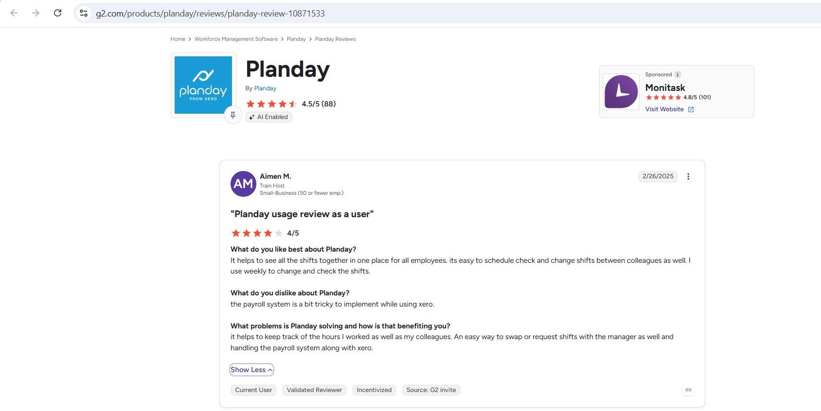 a screenshot of planday review 1