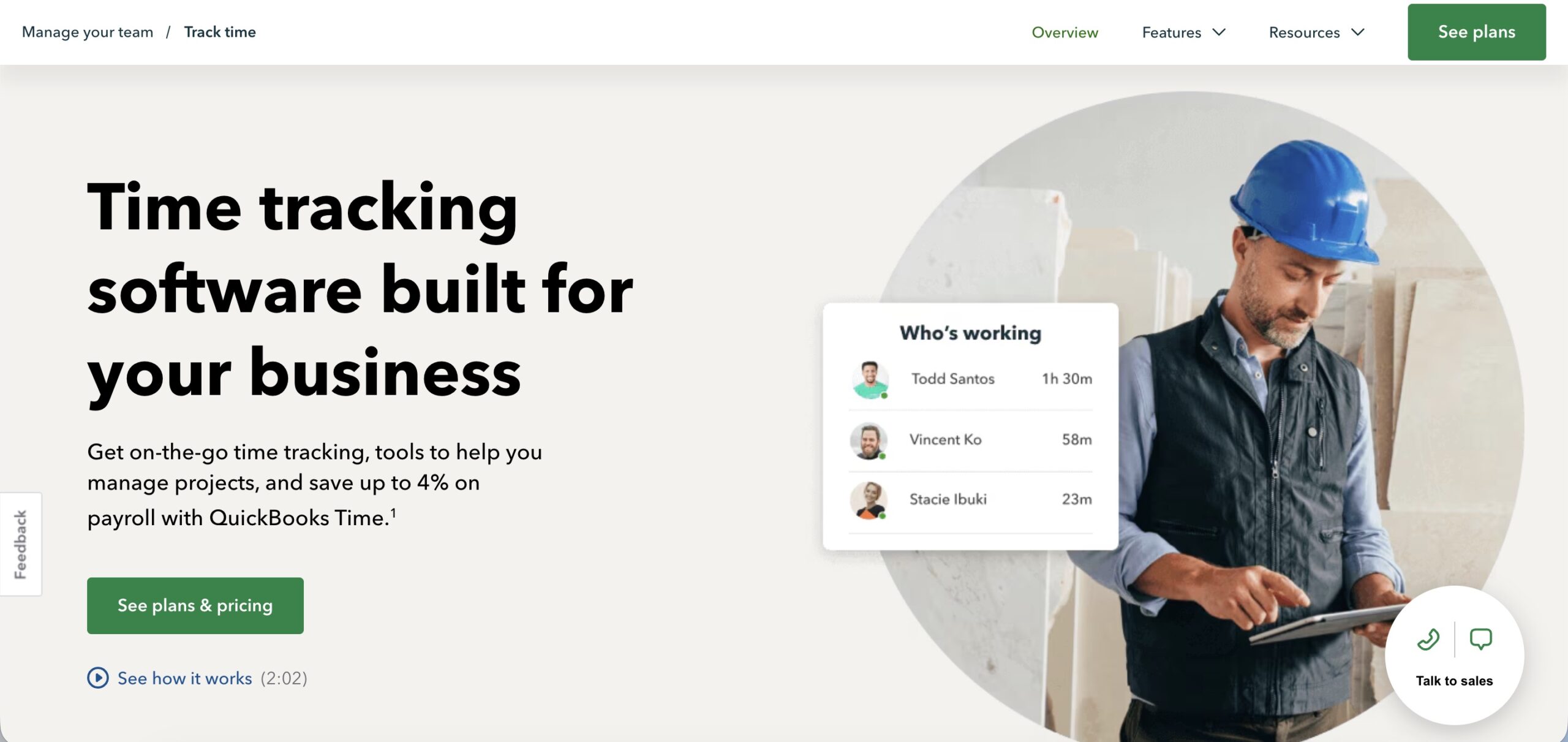 a screenshot of hero section of quickbooks time website