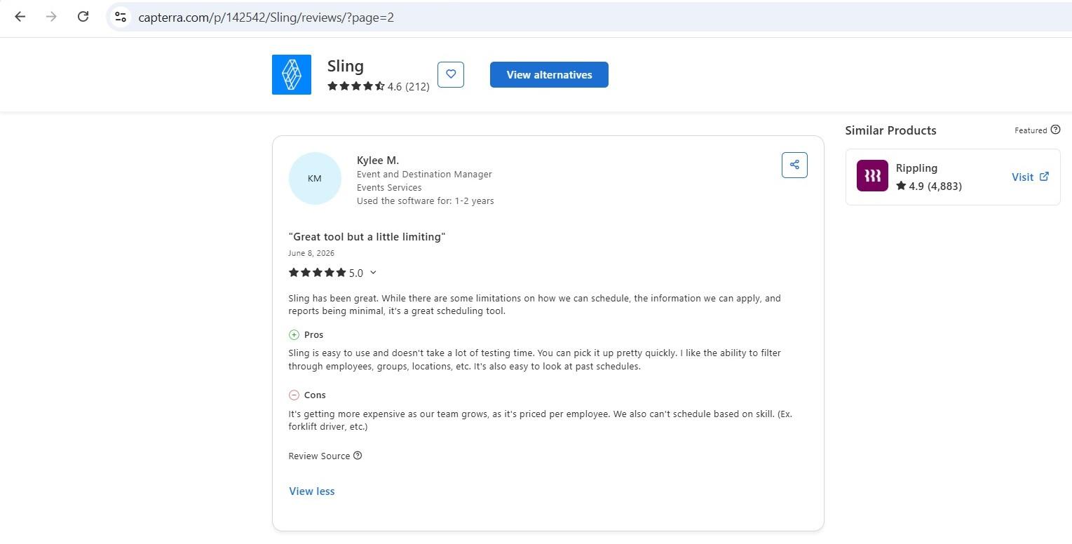 screenshot of sling software 2