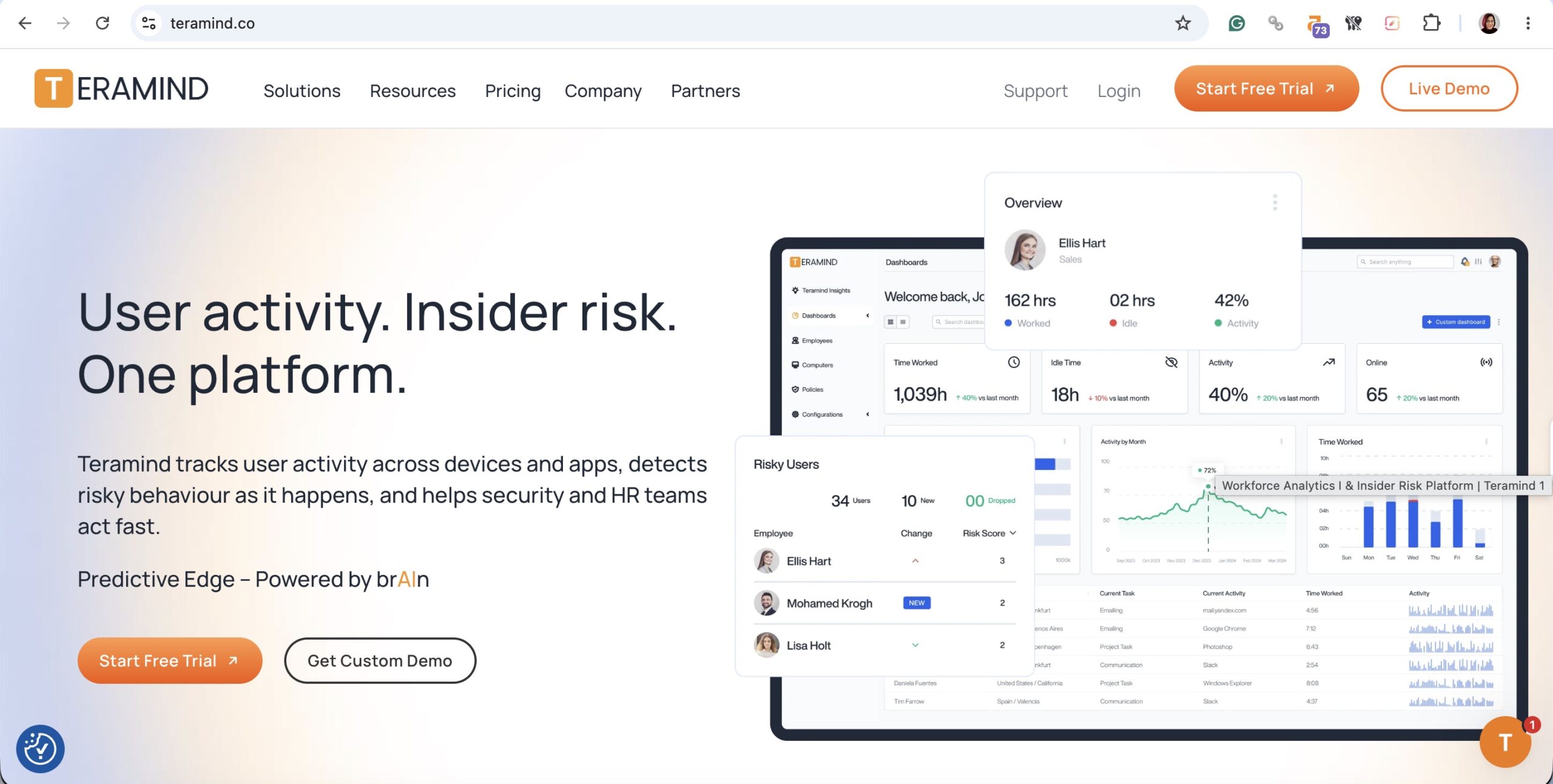 a screenshot of hero section of teramind homepage