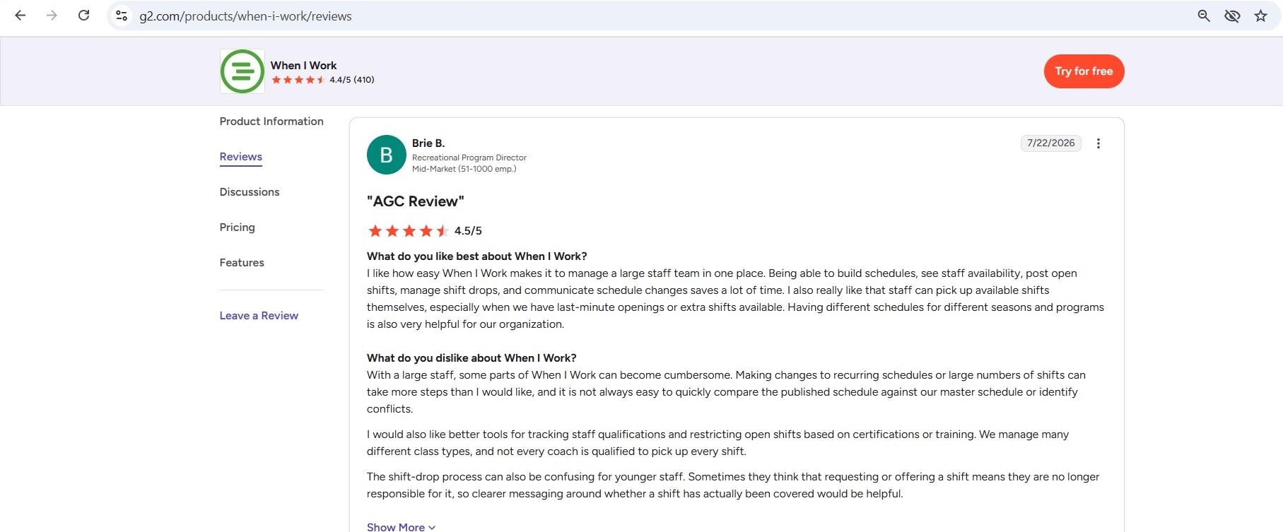 a screenshot of when i work review 1