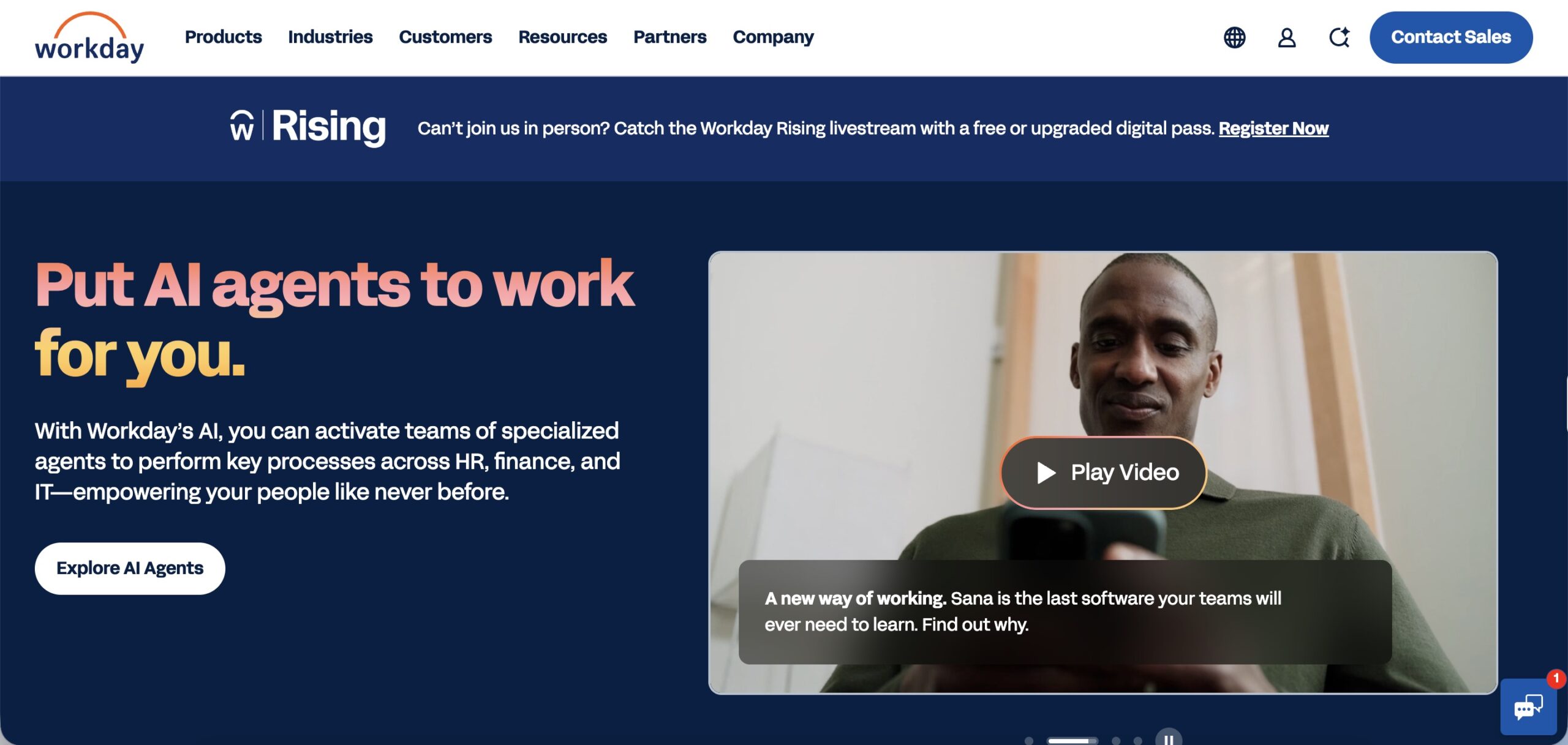 a hero section of workday webpage