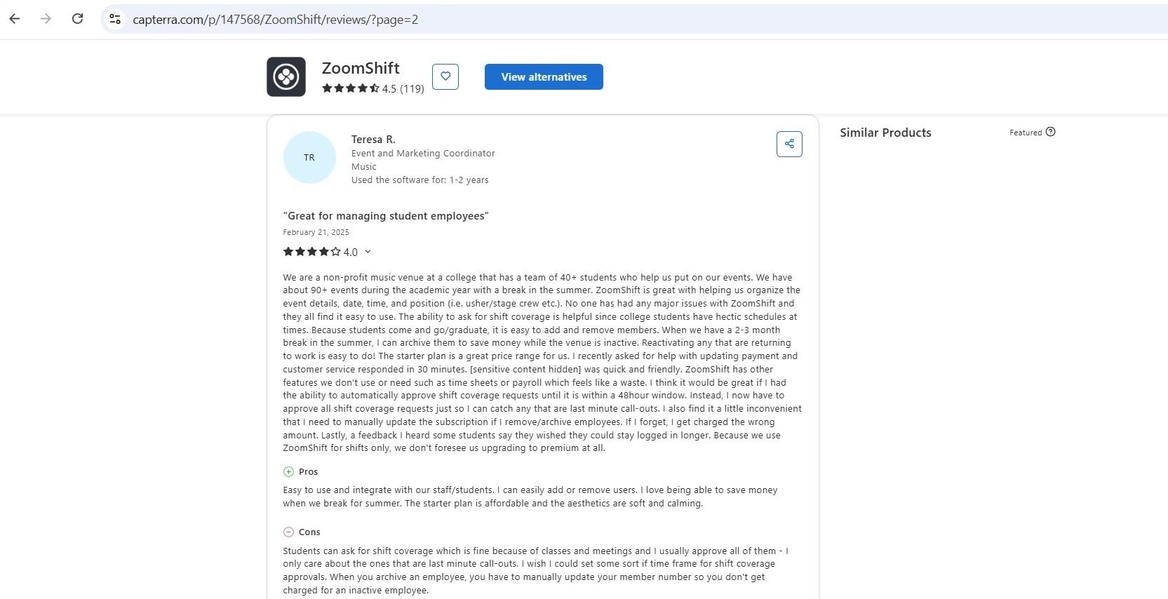 a screenshot of zoomshift review 2