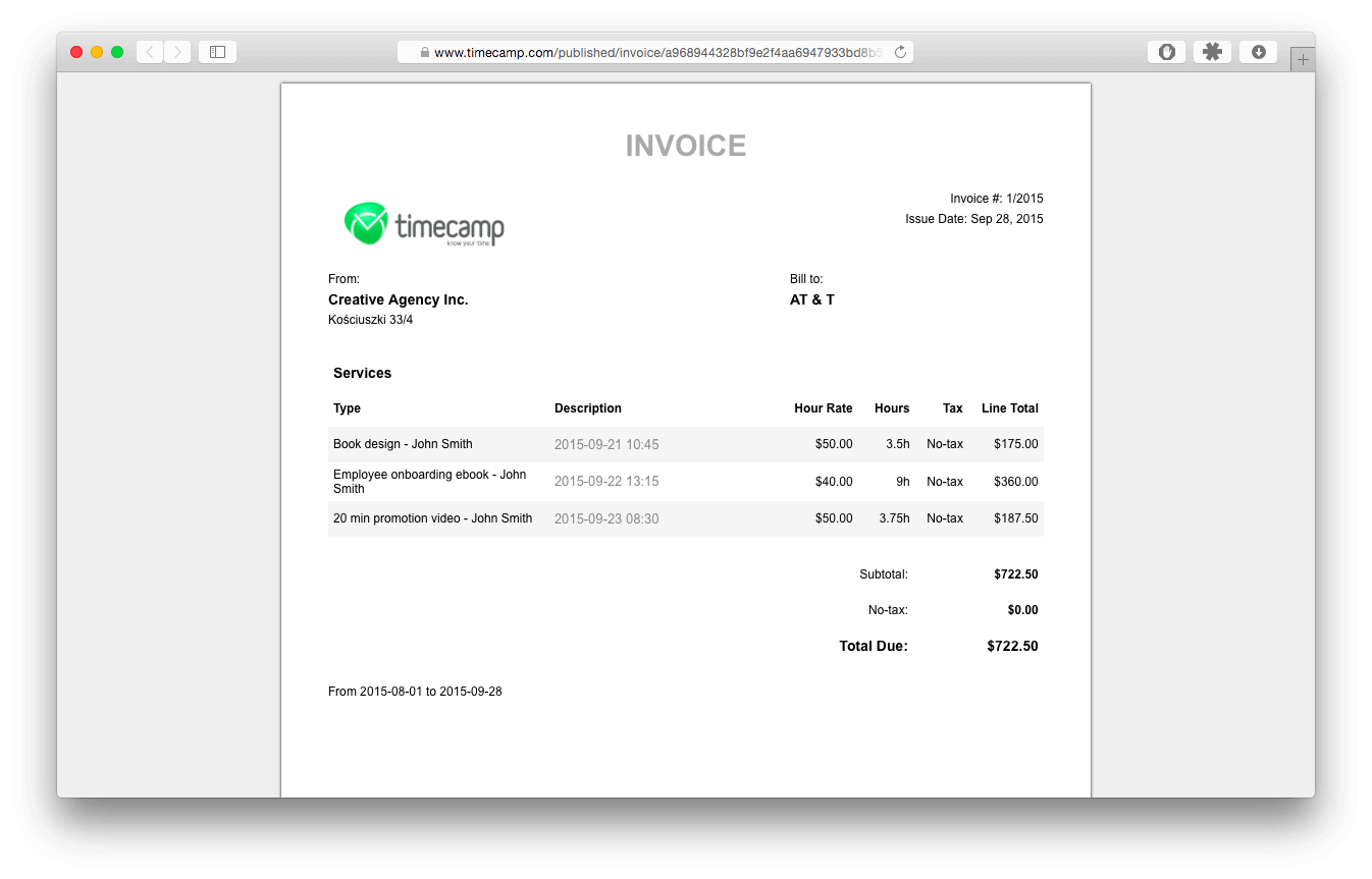automatic invoice based on hours