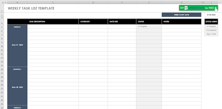 Smartsheet plantillas semanales