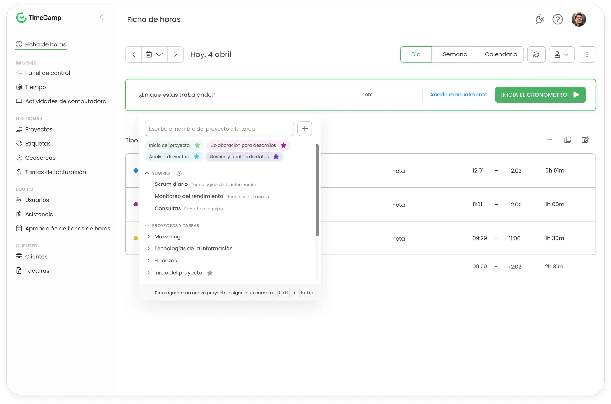 app para hacer tareas timecamo capturo