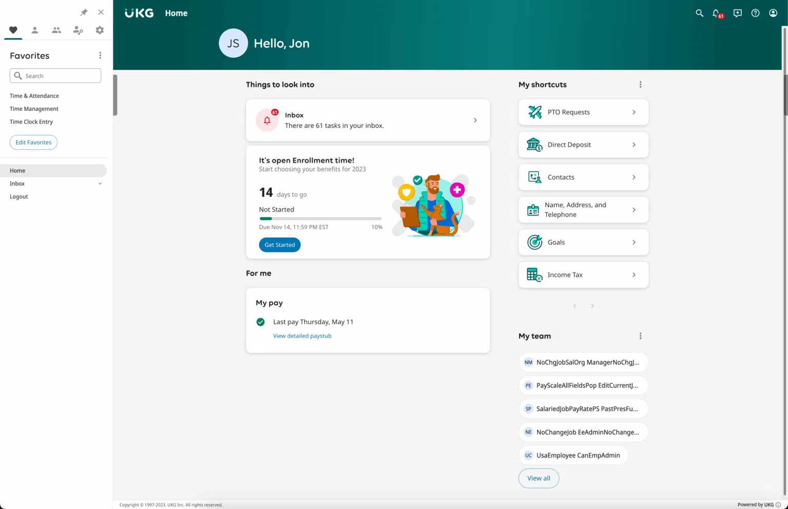 ukg software screenshot