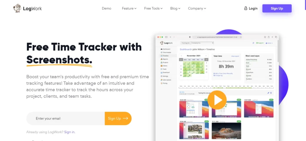 applications de minuterie gratuites logwork homescreen