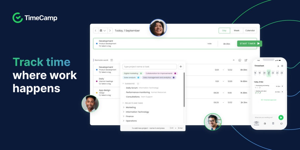 suivi du temps en entreprise timecamp screenshot