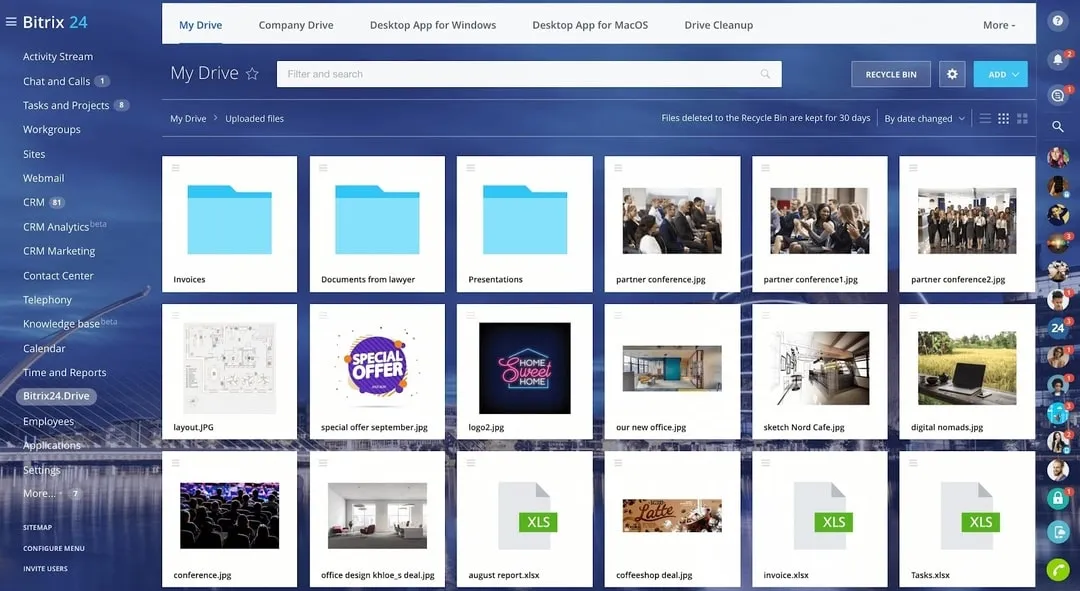 screenshot programu do zarządzania zespołem bitrix24