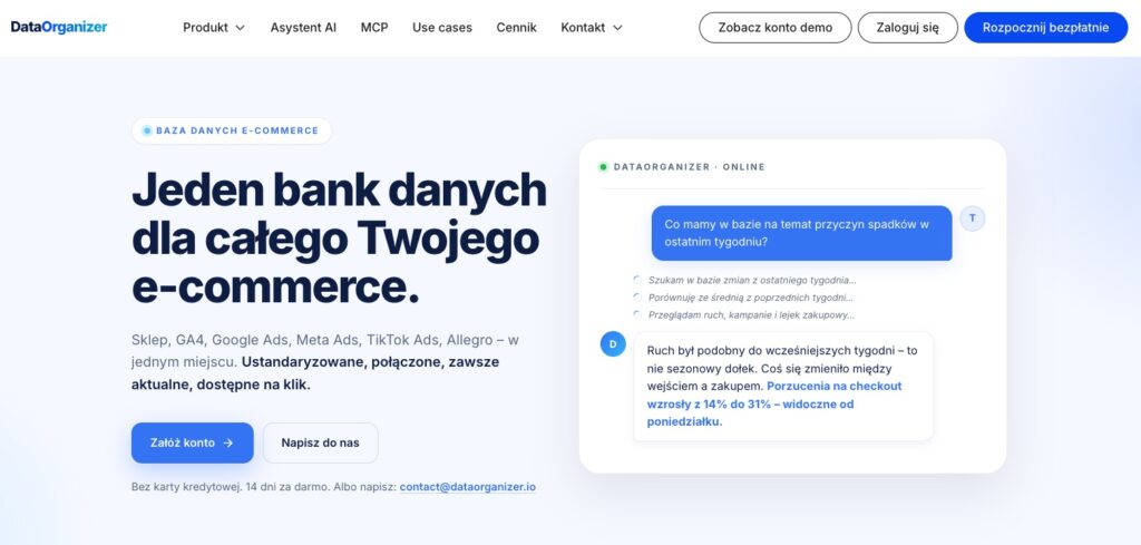 zrzut ekranu strony internetowej narzędzia data organizer