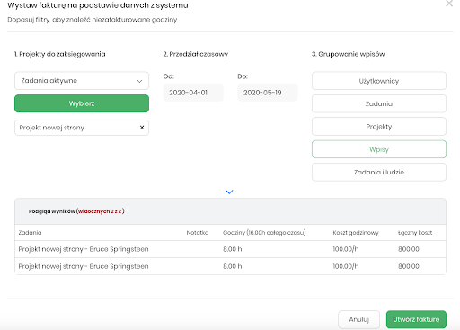 Fakturowanie projektów