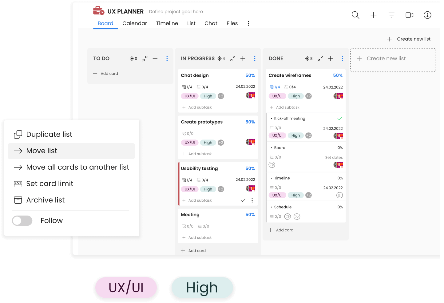 planner feature progress bar