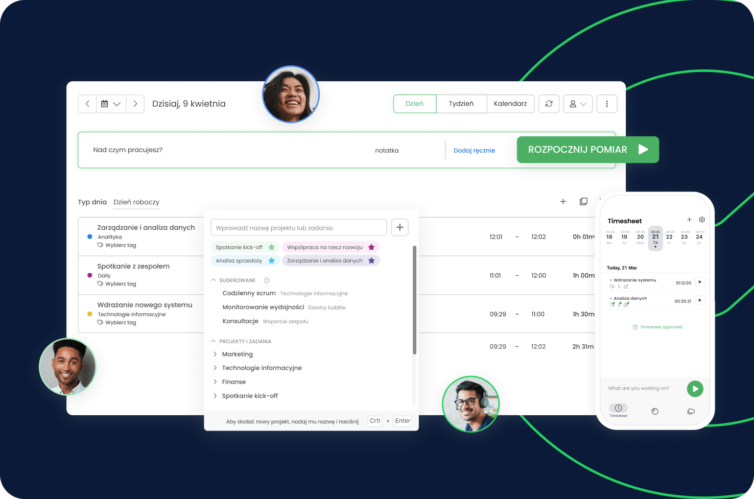 Timecamp top section