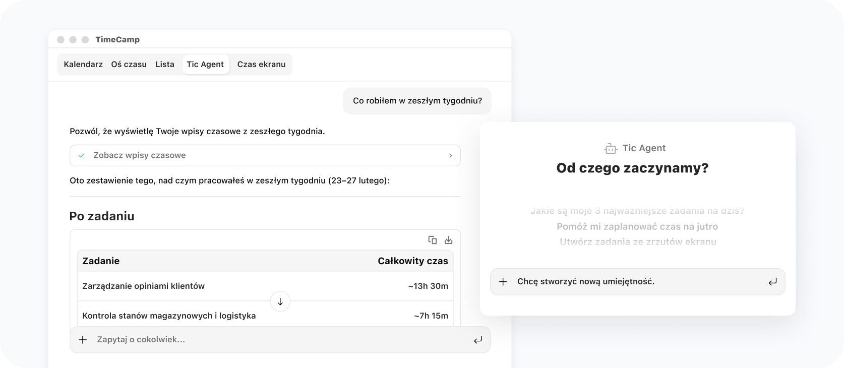 Agent AI do śledzenia czasu